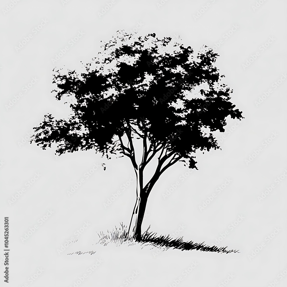 Poster hand-drawn illustration of a single tree with a simple background.