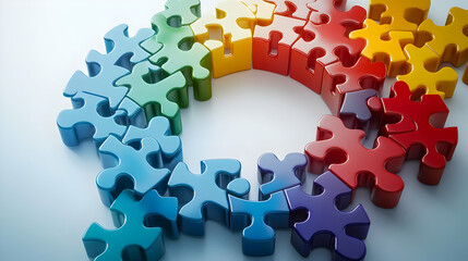 3D Businesspeople Assembling Puzzle Pieces Teamwork Problem Solving Collaboration Unity Medium Shot Professionals Hands Clean Background Copy Space