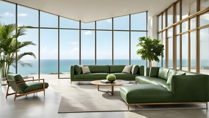 living room interior in luxury beachfront hotel. Generative ai 