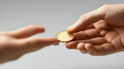 3D Blurred Hands Exchanging Money Close Up Focused Sharp Coin Commerce Currency Transaction Icon Isolated White Background