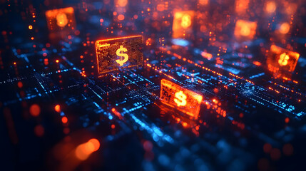 3D Bokeh Digital Art Floating Credit Card Icons Dollar Signs Isolated White Background Financial Transactions Savings Retail Commerce Ecommerce Banners