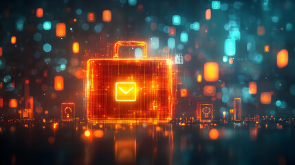 3D Bokeh Digital Art Glowing Financial Icons Briefcase Savings Jar Isolated White Background Business Finance Savings Concept for Ads Banners Symbolizing Financial Success