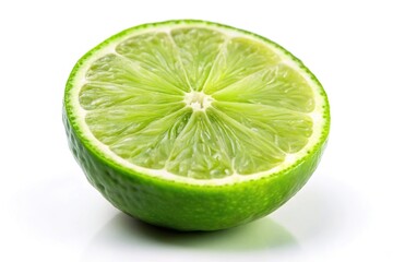 Fresh green lime cut in half isolated on white background, low angle view