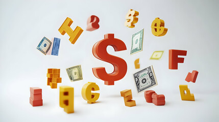 3D Candid Presentation Currency Symbols Discount Graphics Financial Theme Professional Advertising Business Communication Isolated White Ample Copy Space Iconic Design