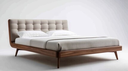 Modern Upholstered Bed with Wooden Frame