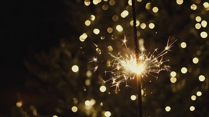 Obraz premium Sparkler Glowing Against Blurred Holiday Lights