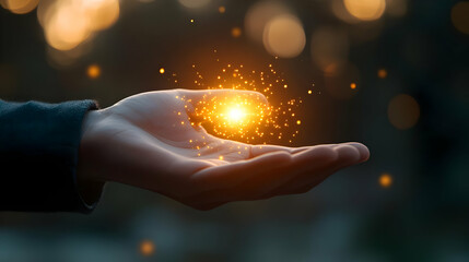 3D Close Up Businessman Hand Glowing Currency Symbol Macro Image Soft Abstract Background Bokeh Lights Emphasizing Financial Success Advertising Copy Space Text Branding Icon