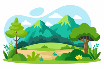 Vector Illustration of a river landscape with mountain views