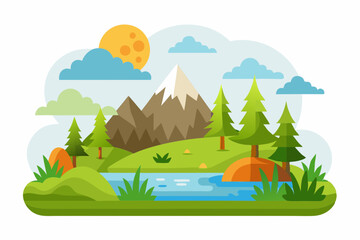 Vector Illustration of a river landscape with mountain views