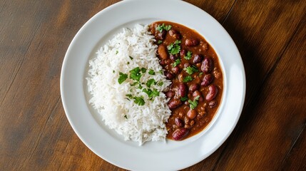 Delicious Rice and Bean Dish on a Wooden Table