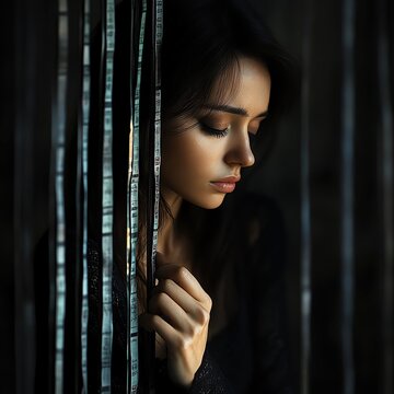 Sad woman opening a cage.