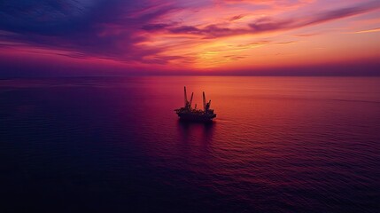 Obraz premium Sunset Over Oil Rig in Tranquil Ocean Waters
