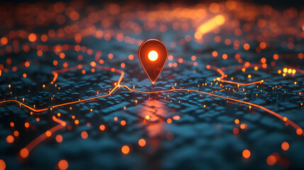 High-Tech Map Visualization with AI Navigation Pinpointing Location