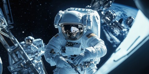 astronaut performing a spacewalk outside a spacecraft