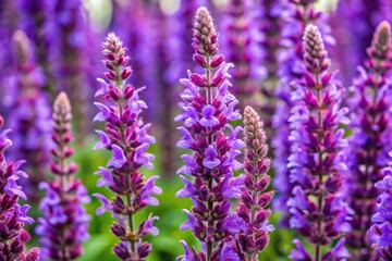 Fototapeta premium Fresh purple flowers of Salvia divinorum Aerial