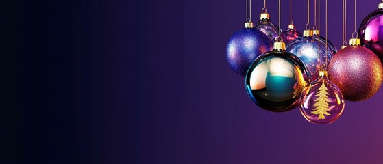 Festive Christmas ornaments hanging on a line