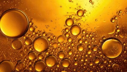 Golden bubbles suspended in liquid, creating a visual feast of texture and color.
