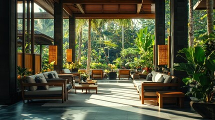 Fototapeta premium Serene Tropical Lounge with Natural Light