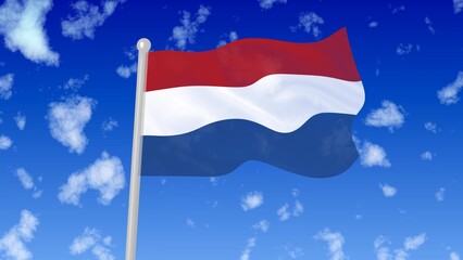 netherlands national flag flying wave in the sky with clouds
