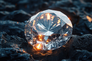 Luxurious diamond on black graphite. Shiny gemstone on black background. Generated by artificial intelligence