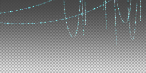 Christmas garland isolated on transparent background. Glowing colorful light bulbs with sparkles.Xmas, New Year, wedding or Birthday decor. Party event decoration. Winter holiday season element.