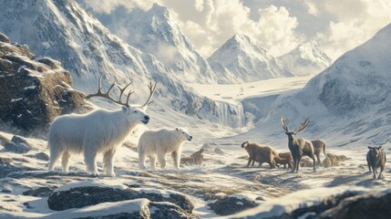 Naklejka premium Global warming and its impact on Arctic wildlife, with animals struggling to adapt to changing climates.