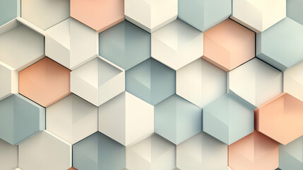 Seamless Geometric Background Featuring Overlapping Hexagons in Soft Color Palette