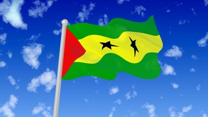 sao-tome-and-principe flying flag wave in the sky with clouds