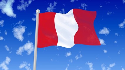 Flag of Peru flaying national flag in the sky