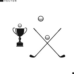 Golf vector. Isolated golf ball and stick with trophy silhouette
