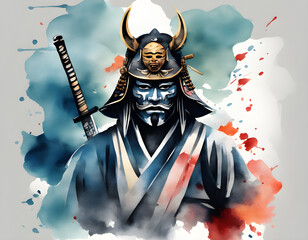 Watercolor Japanese samurai background