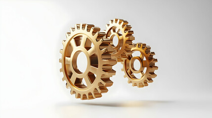 3D Levitating Golden Gears Icon Symbolizing Efficient Business Processes Teamwork Intricate Details Metallic Reflections High Quality Image Isolated White Background