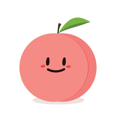 Peach cartoon vector. Doodle peach with leaves icon. Peach fruit in shape of heart isolated on white background. Farm, natural food, fresh fruits.