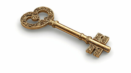 3D Levitating Golden Key Dollar Sign Financial Opportunities Icon White Background Intricate Design Wealth Concept Floating Symbol Unlocking Success