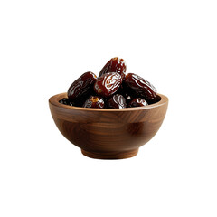 Delicious Date fruit with a wooden bowl isolated on a transparent background. Ai generative