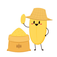 Paddy character design. rice vector on white background. rice seed.