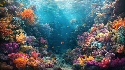 Naklejka premium Explore the vibrant underwater world of a colorful coral reef teeming with diverse marine life