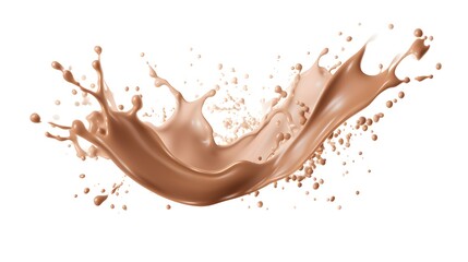 A splash of brown liquid creates a dynamic and abstract shape against a white background.