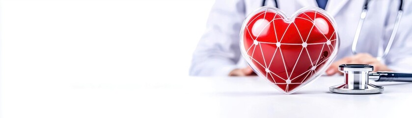 Doctor with heart model and stethoscope, symbolizing healthcare and medical profession.