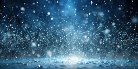 Snowstorm simulation with icy particles against dark wide-angle