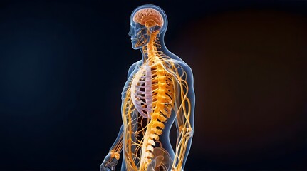 Human Nervous System Highlighting Spine and Nerve Pathways , Medical and Anatomical Representation of Neurology and Health Science	