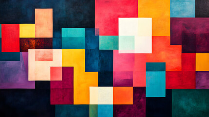 Brightly Colored Abstract Composition of Squares and Rectangles in Dynamic Arrangement