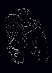 Love man and woman line art. Kiss. ​​Valentine's day. Love. Wedding couples. Vector illustration, hand drawn lines.