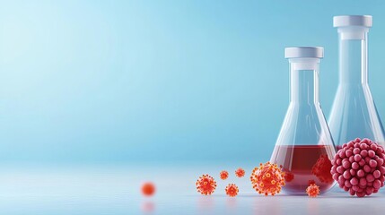 Nanobiotechnology applications showcased through glowing nanoparticles interacting with biological cells, in a pristine lab with soft blue lighting