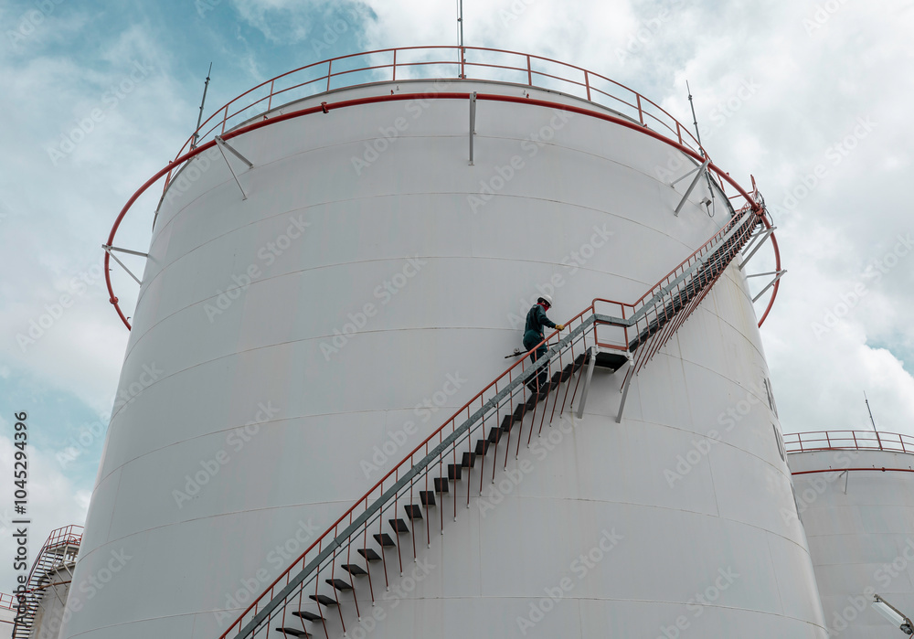 Wall mural one man walking the up stairs inspection visual check oil