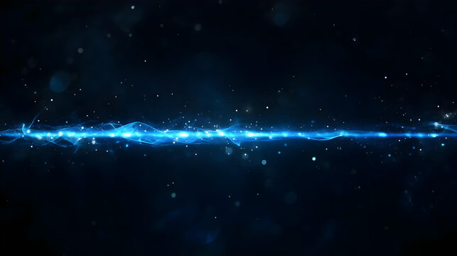 Blue energy wave with glowing particles on a dark background
