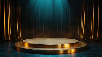 Award stage golden product podium display copy space background success achievement celebration victory recognition event competition honor winner spotlight glamour spotlight elegance prestigious 