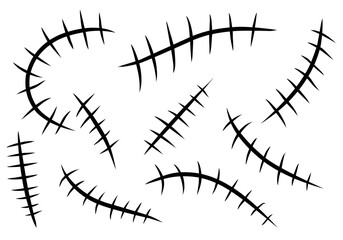 Obraz premium Hand drawn scar set. Stitches collection. Vector illustration