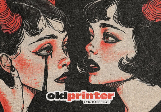 Old Printer Photo Effect Mockup