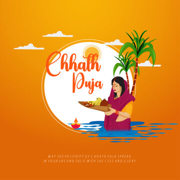 Happy Chhath Puja vector design holiday abstract background for sun festival of India.